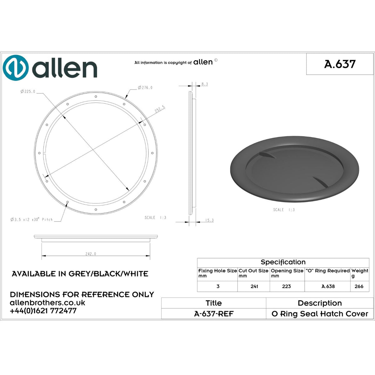 Allen Inspektionslucka 223 mm, Mörkgrå