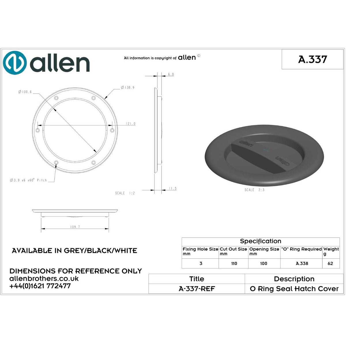 Allen Inspektionslucka Vit 110mm