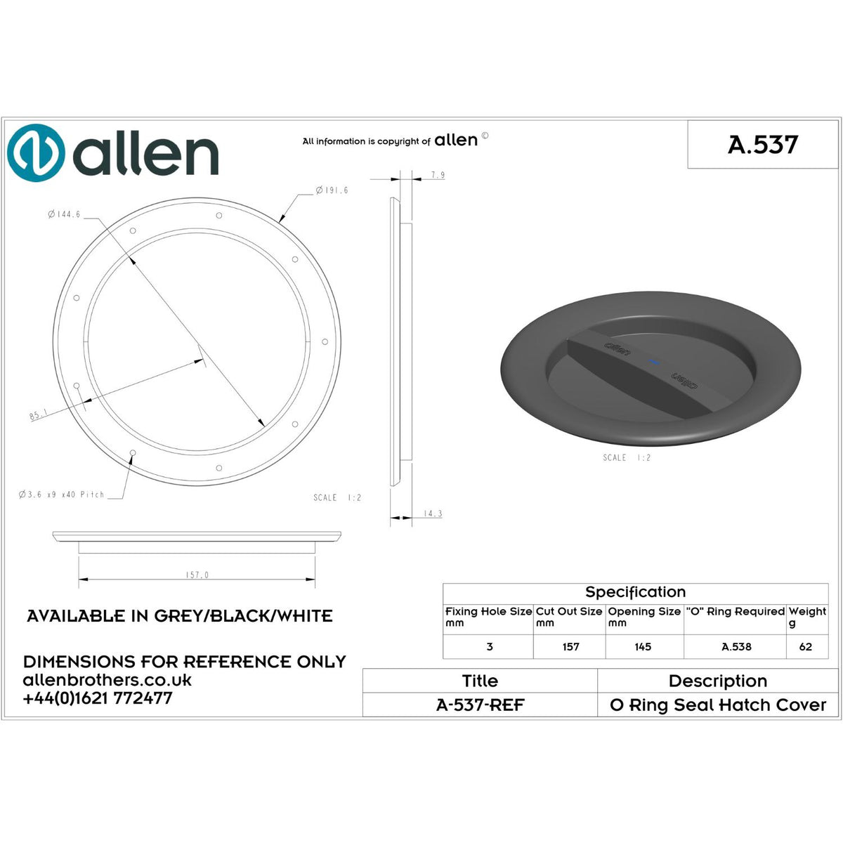 Allen Inspektionslucka Grå 147mm