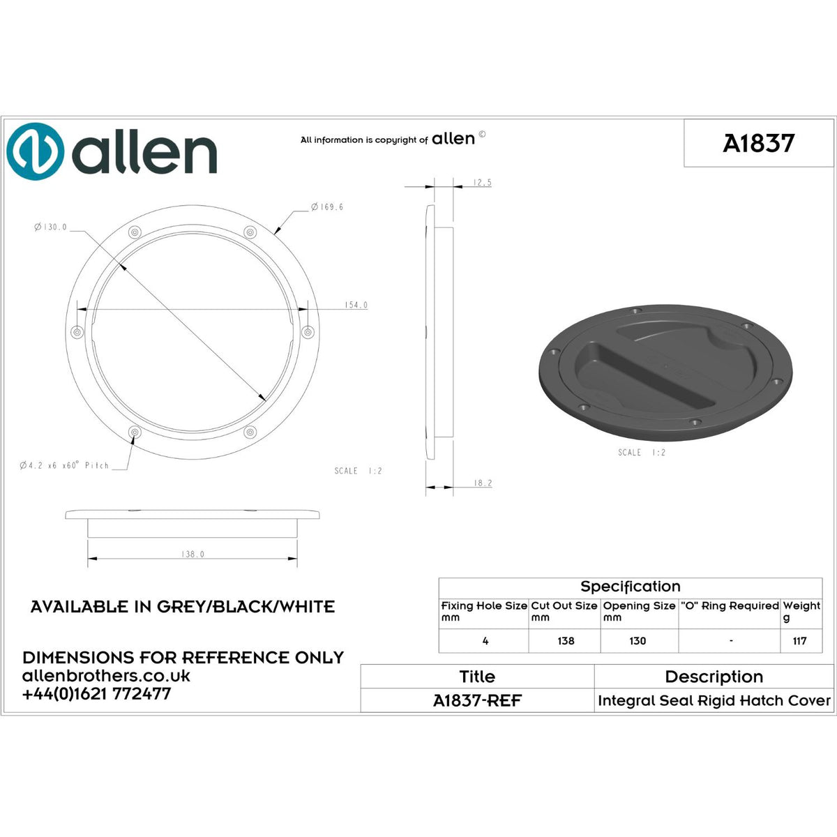Allen Inspektionslucka Vit 125 mm