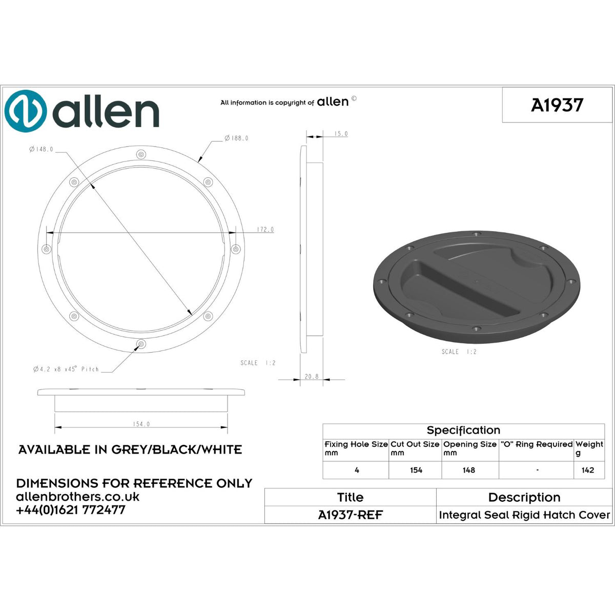 Allen Inspektionslucka Svart 150 mm