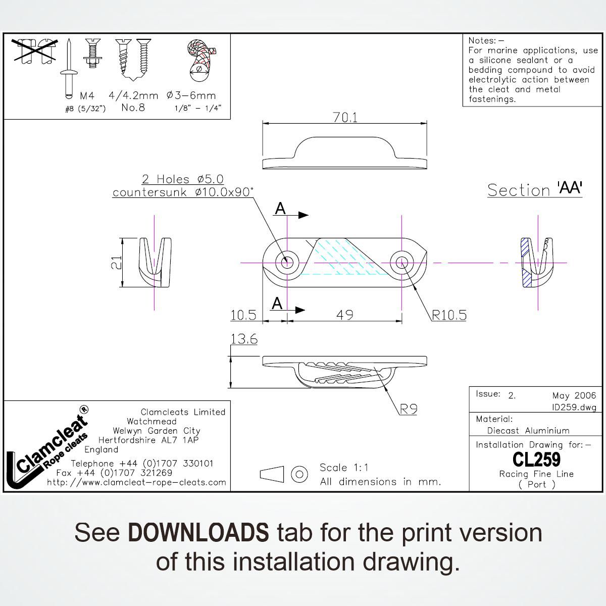 Clamcleat Racing Fine Line, Babord