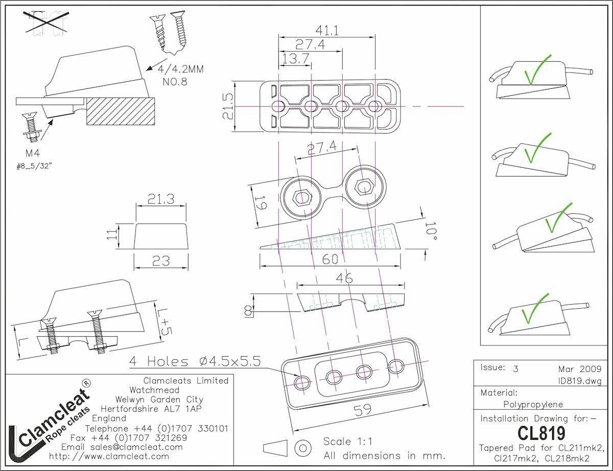 Clamcleat Vinkel för CL211 Mk2 & CL217/8 Mk2 cleats